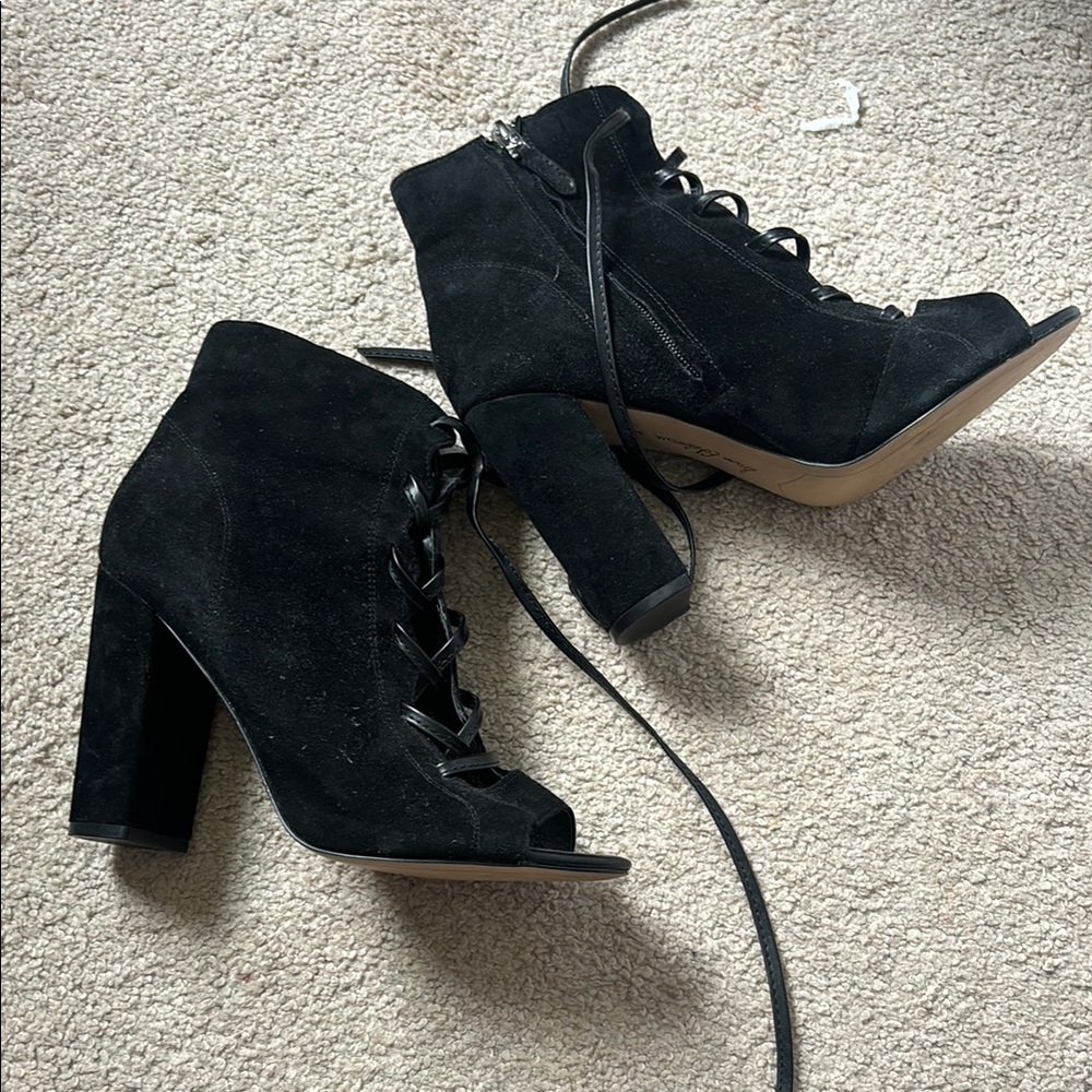 Black Suede Lace-Up Ankle Boots